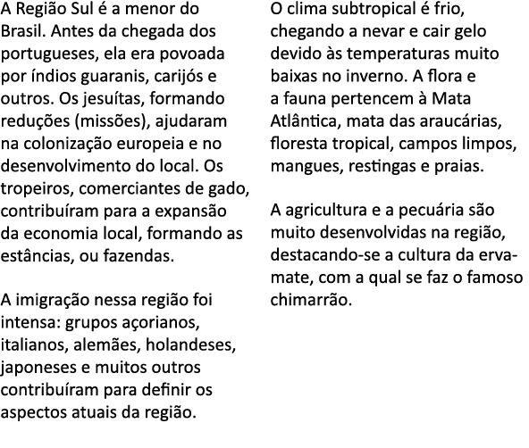 A Regi o Sul   a menor do Brasil  Antes da chegada dos portugueses, ela era povoada por  ndios guaranis, carij s e ou   